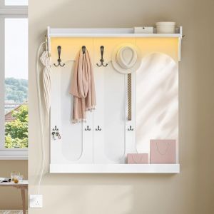 Porte Manteau Mural avec Miroir,Étagère Murale avec 10 Crochets