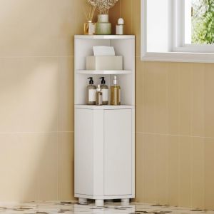 Meuble de Salle de Bain, Armoire de Salle de Bain d'angle, Armoire de Toilette avec &Eacute;tag&egrave;res R&eacute;glables, 2 Portes lat&eacute;rales, Meuble Colonne sur Pied