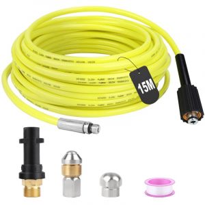 Tuyau Nettoyeur Haute Pression 15M 180bar Furet Deboucheur Canalisation Flexible Tuyau Deboucheur Canalisation Haute Pression avec 2 Buse Adaptateur