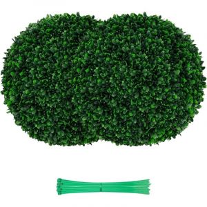 Costway - 2 Boules de Buis Artificielles 52 cm R&eacute;sistantes aux uv, Plantes en Boules de Faux Topiaire Artificielles, D&eacute;coratives pour Int&eacute;rieur