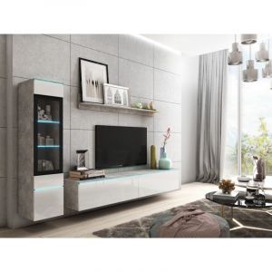 Bratex - Ensemble de meubles de salon vera i, ensemble de meubles de salon, sans &eacute;clairage led, couleur b&eacute;ton/blanc brillant