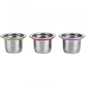 Lot de 3 Capsules de Caf&eacute; Rechargeables en Acier Inoxydable avec Filtre &agrave; Dosette R&eacute;utilisable pour Machines Nespresso