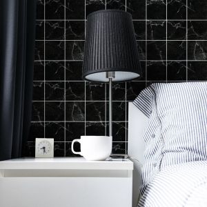 Sticker Mural Carrelage adh&eacute;sif Cuisine Salle de Bain - 9 stickers carrelages marbre noir de cruz - 9stickers15x15cm