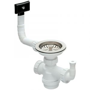 Moderna - Vidage &eacute;vier inox 1 cuve &Oslash;90, bonde &Oslash;113, siphon extra-plat gain-de-place, trop-plein rectangulaire