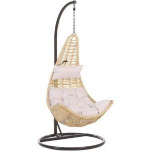 Beliani - Fauteuil Suspendu Ext&eacute;rieur et Int&eacute;rieur en Rotin Beige Design Moderne et Support Solide pour Salon ou Jardin