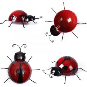 Ymyny - jamais utilisé]ntcl Lot de 4 décorations de jardin en forme de coccinelle, sculpture murale, clôture en métal, décoration d'intérieur,
