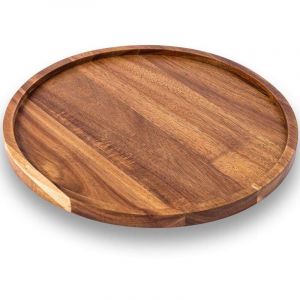 Lot de 4 assiettes &agrave; viande rondes en acacia &Oslash; 20 cm &ndash; Assiettes rondes &ndash; Assiettes &agrave; d&eacute;jeuner, planche &agrave; pain, planche de service, planche &agrave;