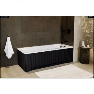 Baignoire rectangulaire - 170 x 70 cm - avec Tablier Noir Rainuré - Pieds - Vidage Chrome INCLUS - OPTIMA