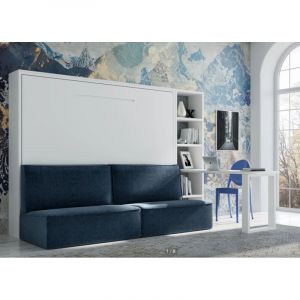 Les Tendances - Lit escamotable 140x190 avec canap&eacute; tissu Logia-Canap&eacute; Gris fonc&eacute;-Structure et Fa&ccedil;ade Ch&ecirc;ne 3D-Version lit+canap&eacute;