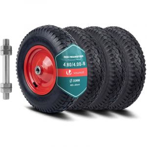VOUNOT&reg; Lot de 4 Roue gonflable 4.80/4.00-8 (400x85mm) avec chambre &agrave; air - Al&eacute;sage 20mm - Roulements &agrave; billes - Moyeu m&eacute;tal