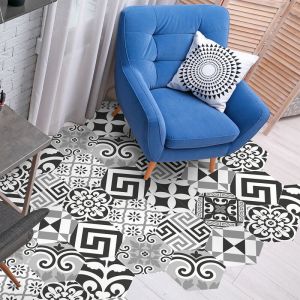 Ambiance-sticker - Stickers Sol Anti-d&eacute;rapant avec Protection - carrelages hexagones sol melania - 60x135cm-10stickershexagones30x26cm