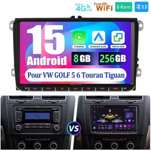 Autoradio KAM 8+256 Go Android 15 compatible CarPlay pour VW Golf 5 Sharan Jetta Passat T5 - 8+256G