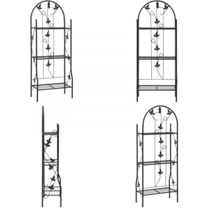 Support &agrave; plantes 3 niveaux Noir 52x28x128 cm Fer - Support Plante - Jardinerie - Rangement Ext&eacute;rieur - D&eacute;coration Jardin - &Eacute;tag&egrave;re Plante - Home &