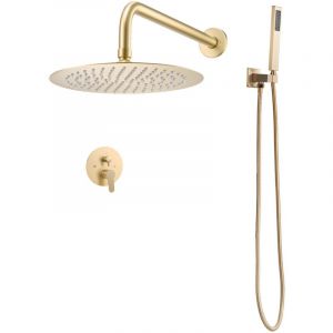 Mophorn Ensemble de robinetterie de douche encastrable, syst&egrave;me de douche pluie avec pommeau rond de 25,4 cm, douchette &agrave; main et kit de montage