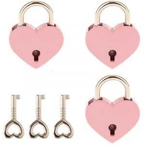 Petit Cadenas En Forme De Coeur En M&eacute;tal, Mini Serrure Avec Cl&eacute; Pour Bo&icirc;te De Rangement De Bijoux Journal Intime, Rose 3 Pi&egrave;ces