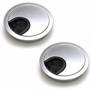 Lot de 2 Passe C&acirc;bles Ronds Encastrables, Passe Cable Fil M&eacute;tal Acier Bross&eacute; Design, Rangements de C&acirc;bles pour Table de Bureau Diam&egrave;tre 60 mm