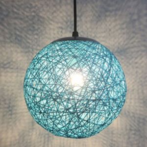 STOEX Bleu R&eacute;tro Suspension Luminaire en Rotin Globe Rond 15cm , Lustre Abat-jour DIY Lampe Plafond E27 pour Salon Restaurant Centre commercial Bar