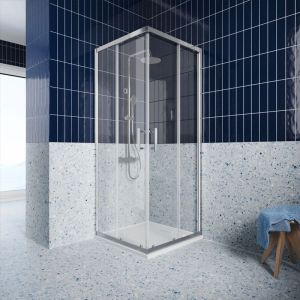 Paroi de douche d'angle coulissante 80x100 cm Profilés en aluminium chromé Verre transparent 6mm avec traitement anti-calcaire h190 - Réversible Mod.