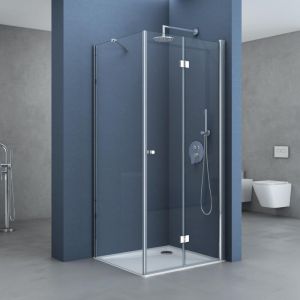 Doporro Cabine de Douche en Angle 80x100x190 Montage Réversible Paroi de Douche Design Ravenna27K en Verre Transparant de 6mm Traitement nano