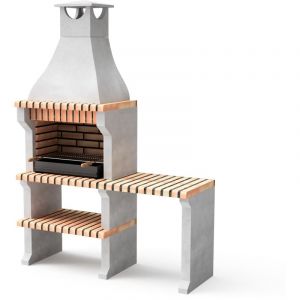 Movelar - Barbecue préfabriqué à bois et charbon de bois en béton réfractaire modèle Alcoa Plus xl avec étagère latérale (Gris, Orange - 86,5 x 58 x