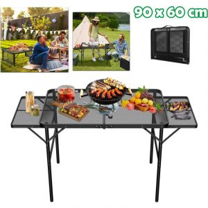 90x60cm Table de camping pliante Table d'appoint Outdoor Table de jardin avec plateau grillagé en métal Table de barbecue Table pliante Hauteur &