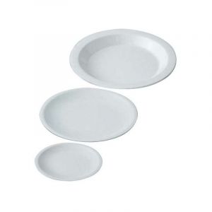 Assiette plate en m&eacute;lamine blanche optique, diam&egrave;tre 23 cm