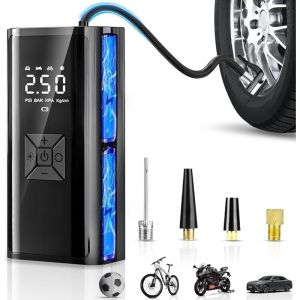 Gonfleur Pneus Voiture Sans Fil, Compresseur &agrave; Air Portatif, 150PSI 12V DC 6000mAh Mini Compresseur Portable avec Lumi&egrave;re LED, Compresseur de Voiture