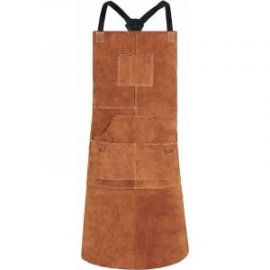 Tablier de Soudure, Tablier de Travail en Cuir de Vachette avec 6 Poches, 24'x 36' Tablier de Cuisine Multifonctionnel, Brets R&eacute;glables de m &agrave; xxl