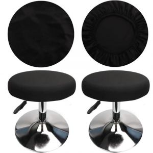 Housse Tabouret Rond Housse Tabouret de Bar, Tissu de Luxe, Diam&egrave;tre 30cm, Extensible, Infroissable, Lavable et Anti-Poussi&egrave;re (2 Pi&egrave;ces Noir)