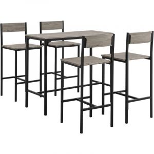 Sobuy - Set de 1 Table + 4 Tabourets, Ensemble Table de Bar Bistrot + 4 Tabourets, Table Mange-Debout, Table Haute Cuisine, pour Salle à Manger,