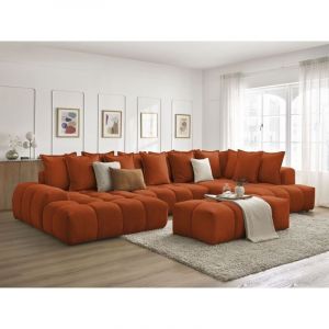 Bobochic - Canap&eacute; panoramique convertible coffre everest tissu textur&eacute; avec pouf Angle gauche Orange