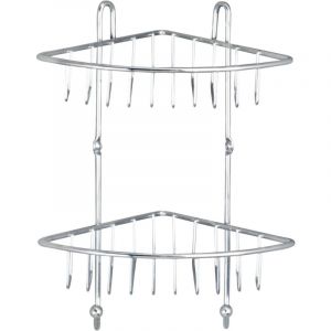 Etag&egrave;re d'angle de douche Milano, 2 paniers de douche d'angle, fixation murale sans per&ccedil;age, acier, 22,5x30x16,5 cm, brillant - Wenko