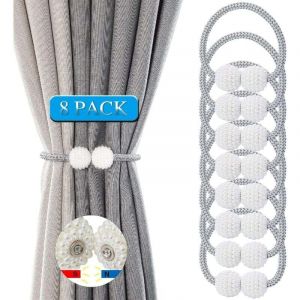 ZVD - Lot de 8 Embrasse pour Rideaux Embrasse Rideau Aimantee Embrasse Rideau avec Corde et Boule Magnétique pour Décoration de Maison Bureau
