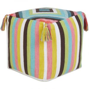 Beliani - Pouf en Coton Carré Housse Amovible Fait Main Motif Géométrique avec Pompons Multicolore Moneasa