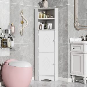 Colonne de salle de bain 36.5x36.5x155 cm, Armoire salle de bain, meuble d'angle avec deux compartiments de rangement, compartiment ouvert, Armoire