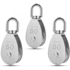 M50 Poulie Simple en Acier Inoxydable 304, 50MM Seul Poulies Bloc Rouleau, Grue Pivot Crochet Lisse Fil Corde Câble Chargement 400Kg (3 Pièces)