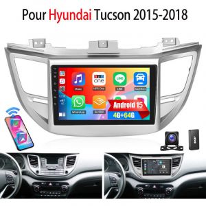 DAB+ Autoradio Android 15 32/64 Go avec CarPlay et GPS pour Hyundai Tucson 2015-18 - Navigation RDS - 4+64G DAB+ CAM