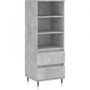 Buffet bahut commode armoire meuble de rangement organisateur cuisine salle de s&eacute;jour salon haut 40 x 36 x 110 cm bois d'ing&eacute;nierie gris