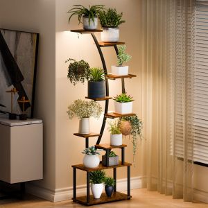 FLASIDU - Support &agrave; plantes en m&eacute;tal - 9 niveaux - Support &agrave; plantes en forme de croissant avec crochets et lampes horticoles - id&eacute;al pour les