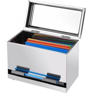 Distributeur de pailles en acier inoxydable, porte-pailles, r&eacute;cipient de rangement pour pailles avec couvercle en m&eacute;tal, pour restaurants, maisons,