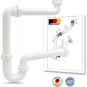 Bernstein - Siphon plastique pour lavabo évier et vasque salle de bain et toilettes avec joints et double bague pour étanchéité - Blanc - Raccord 1