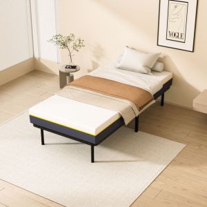 DEWINNER 90 x 190 cm Cadre de lit ,16 Lattes avec matelas m&eacute;moire de forme 17 cm et fibre de bambou charbon, 6 Pieds Inclus