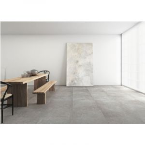 Carrelage gr&egrave;s c&eacute;rame effet b&eacute;ton OZONE 90x45 cm Gris - Naturel - bo&icirc;te de 2 m2