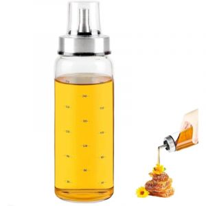 Distributeur de miel en verre 300 ml &ndash; Distributeur de sirop anti goutte avec couvercle et bec verseur &ndash; Distributeur de miel en verre pour cuisine,