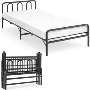 COSTWAY Cadre de Lit Pliant avec Matelas 90 x 200 cm, Lit Pliable Portable avec T&ecirc;te et Pied de Lit, Mousse &agrave; M&eacute;moire de Forme, Cadre M&eacute;tallique,
