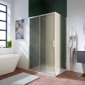 Paroi de douche 120x100 cm avec ouverture coulissante et paroi fixe Profil&eacute;s aluminium ultra-plats Verre opaque 6mm avec traitement Easy-clean