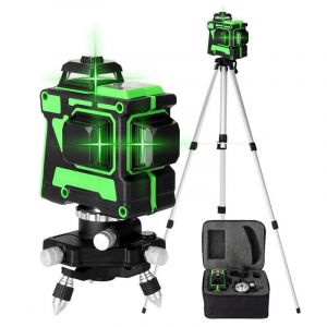 SNQ - Niveau Laser Vert Autonivelant 3x360°, Rotatif 3D 12 Lignes Autonivellement Niveau Laser , Hauteurs Réglable Barre D'extension Trépied