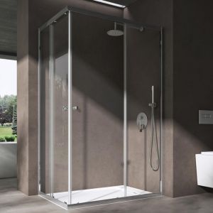 Cabine de Douche Transparent en Angle Paroi de Douche avec Portes Coulissantes Ravenna16K-Plus 140x75x190cm Montage Réversible avec Receveur de