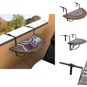 Table suspendue de balcon Terre cuite et blanc Mosaïque - Table De Balcon - Table Suspendue - Mobilier De Jardin - Table Ronde - Table Extérieure