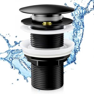Bonde de Lavabo Sans Trop Plein,Bonde Clic Clac,bonde de lavabo Noir Sans Trop Plein avec Joint pour Vasque a Poser,Universelle G 1 &frac14;